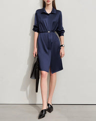 Robe midi en soie 22 momme avec ceinture et manches longues