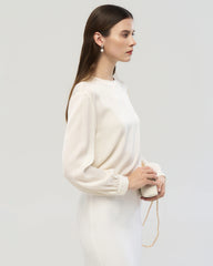 Blouse en soie 22 momme à col rond et épaules tombantes, style pull-over