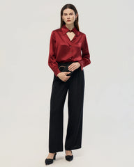 Blouse en soie 22 momme à col ajouré et manches longues