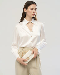 Blouse en soie 22 momme à col ajouré et manches longues