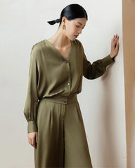 Ensemble chemise et pantalon droit en soie 22 mommes