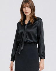 Blouse en soie 22 momme à col lavallière et manches longues