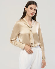 Blouse en soie 22 mommes à col lavallière et manches longues