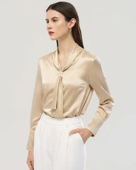 Blouse en soie 22 mommes à col lavallière et manches longues