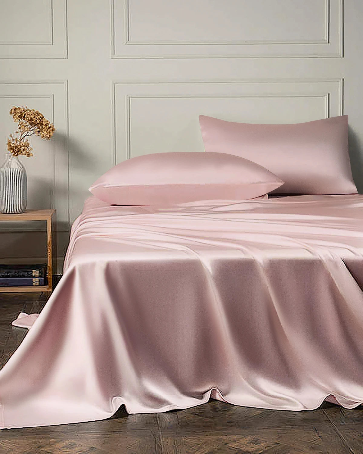 Ensemble de Drap Plat et Drap Housse en Soie 22 Momme 4 Pièces