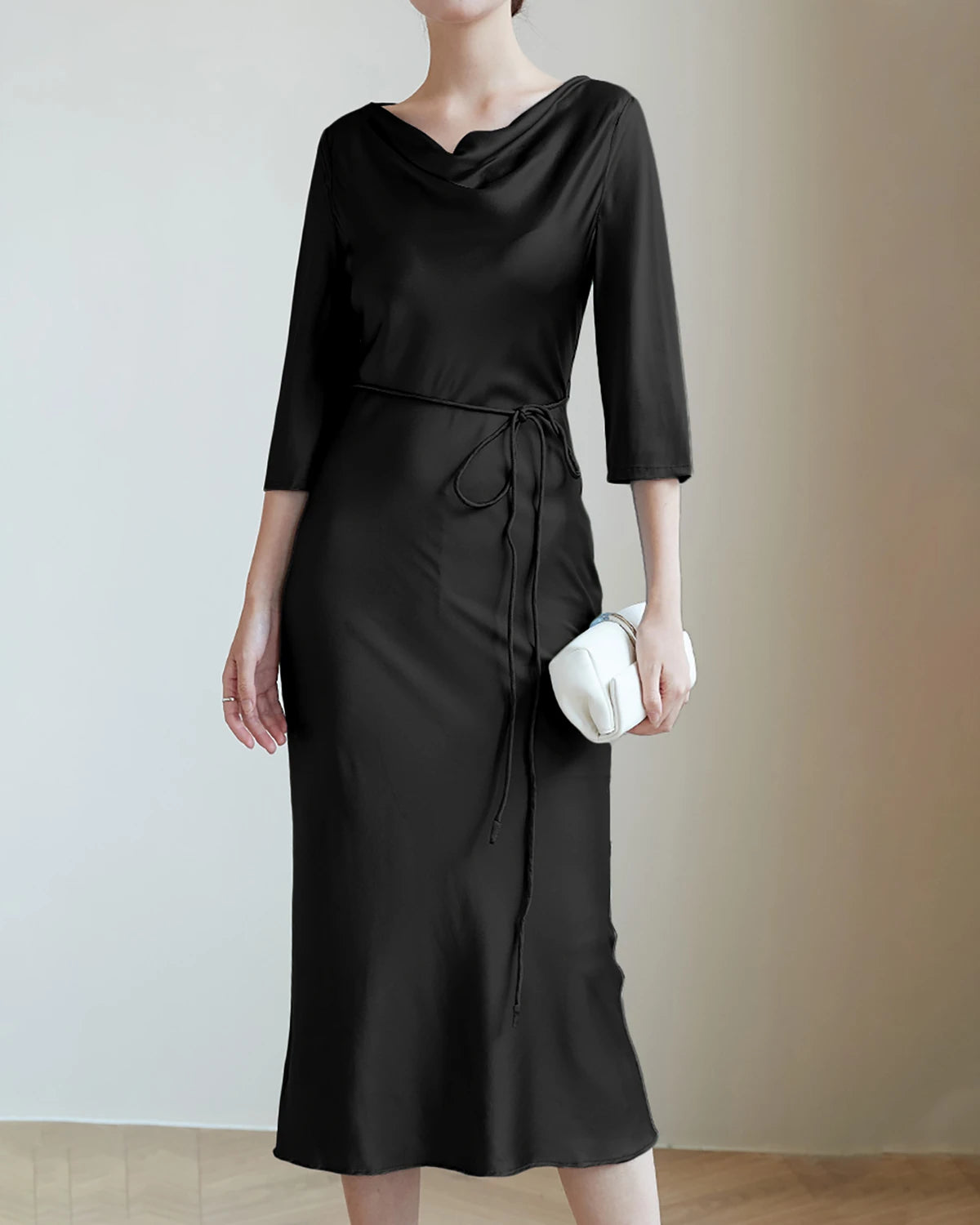 Robe en soie 30 momme à encolure drapée
