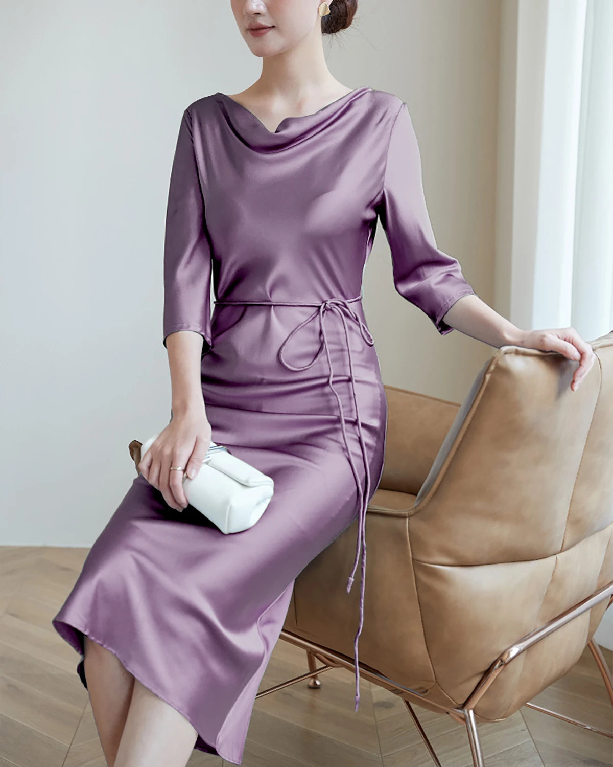 Robe en soie 30 momme à encolure drapée