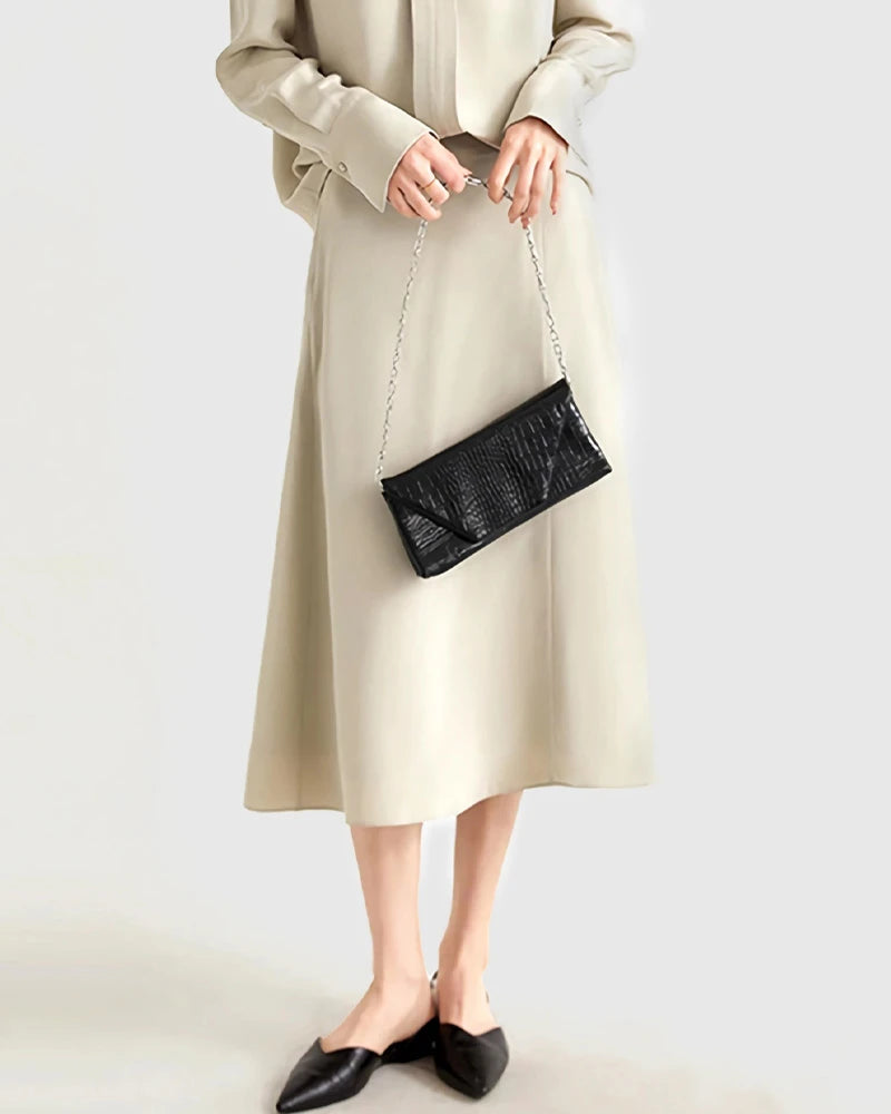 Jupe midi en soie lourde 30 Momme, coupe trapèze