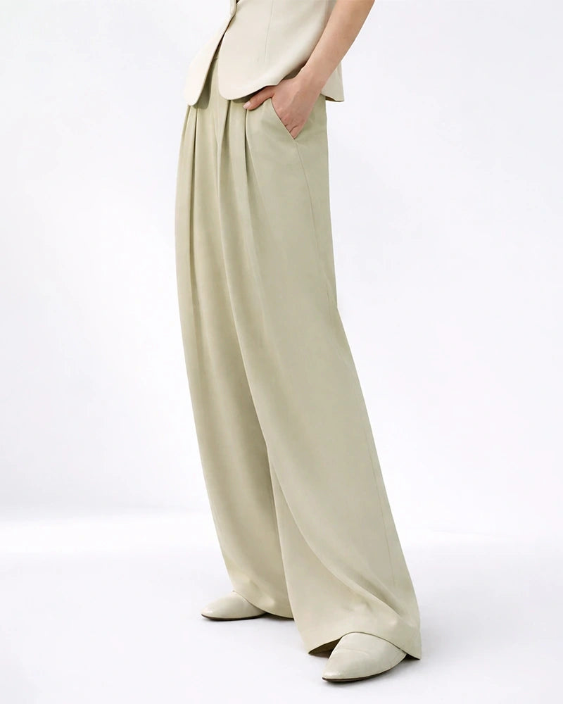 Pantalon large taille haute en soie 30 momme