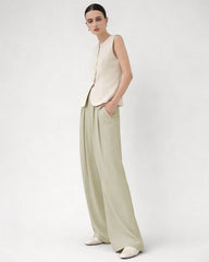 Pantalon large taille haute en soie 30 momme