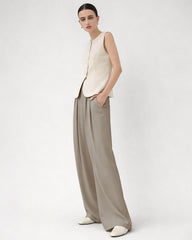 Pantalon large taille haute en soie 30 momme