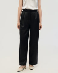 Pantalon droit plissé en soie 30 mommes