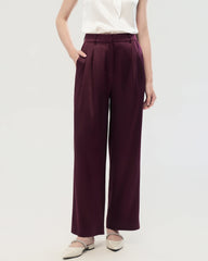 Pantalon droit plissé en soie 30 mommes