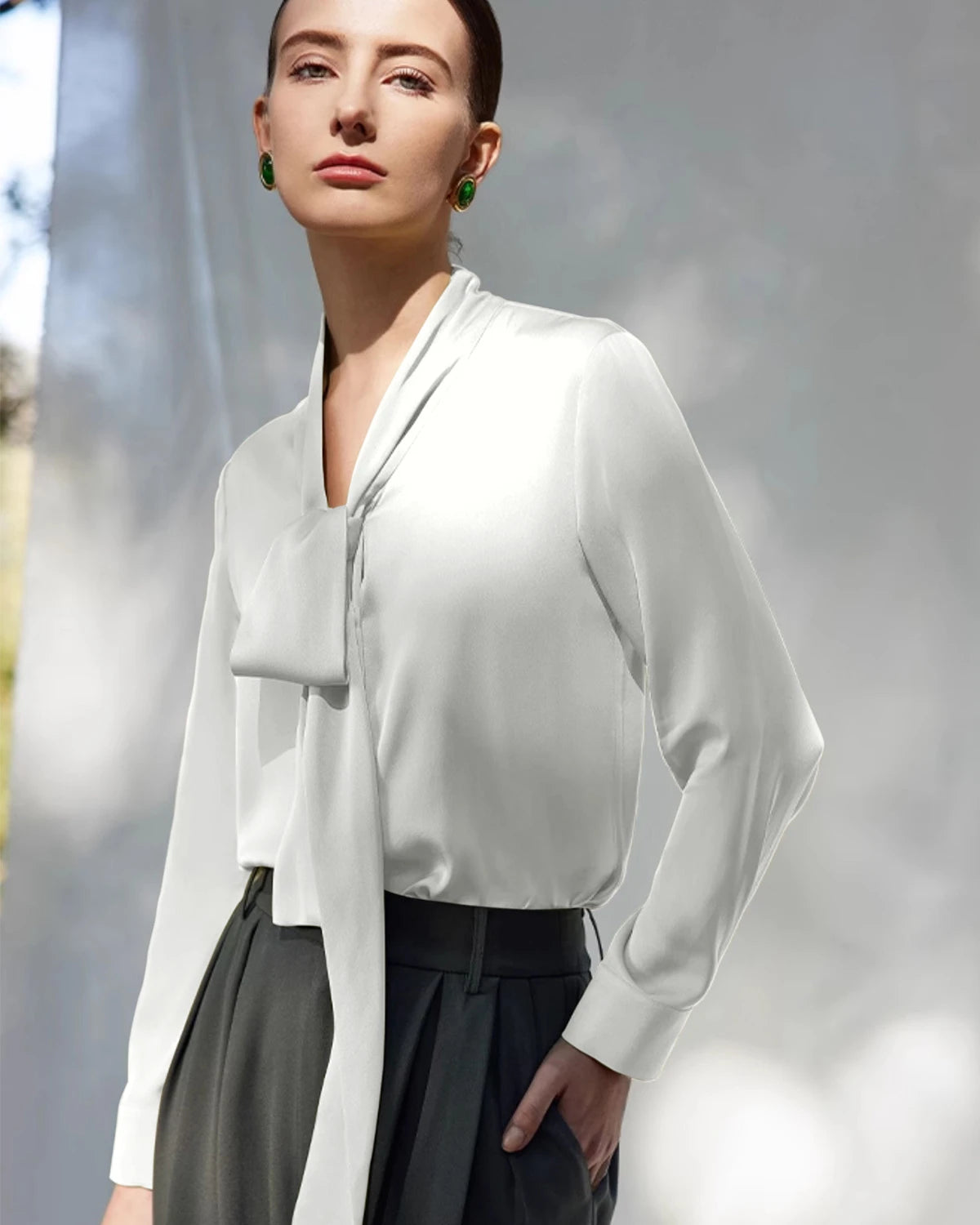 Blouse en soie 30 momme à tie-front