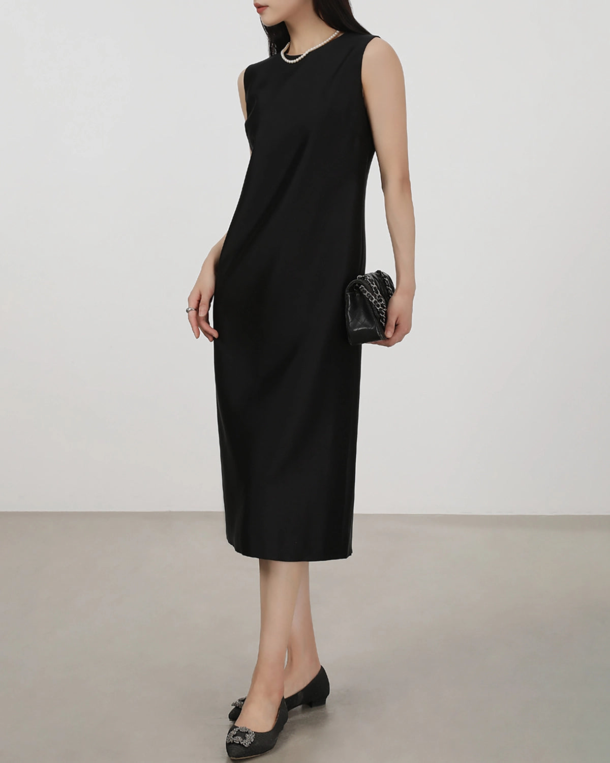 Robe Midi Sans Manches en Soie 40 Momme