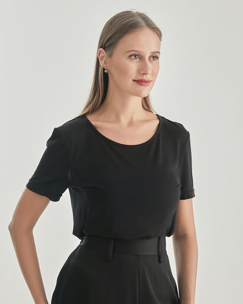T-shirt en Soie à Col Rond pour Femme