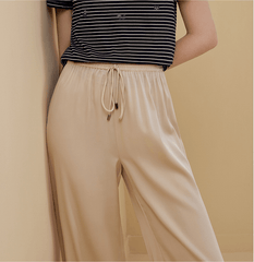 Pantalon de Pyjama en Soie à Jambes Larges et Droites
