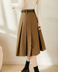 Jupe Midi Plissée en Laine en forme de A