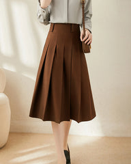 Jupe Midi Plissée en Laine en forme de A