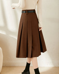 Jupe Midi Plissée en Laine en forme de A