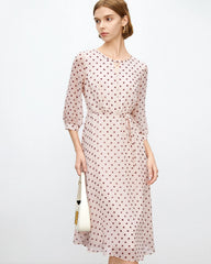 Robe midi en soie à pois abricot brun