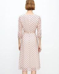 Robe midi en soie à pois abricot brun