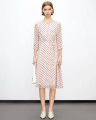 Robe midi en soie à pois abricot brun