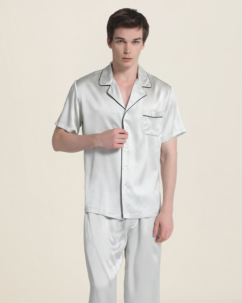 Pyjama en Soie à Manches Courtes pour Homme