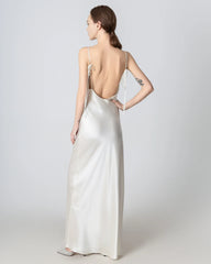Robe Maxi en Soie à Dos Nu et Bretelles