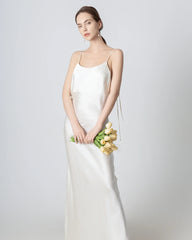 Robe Maxi en Soie à Dos Nu et Bretelles