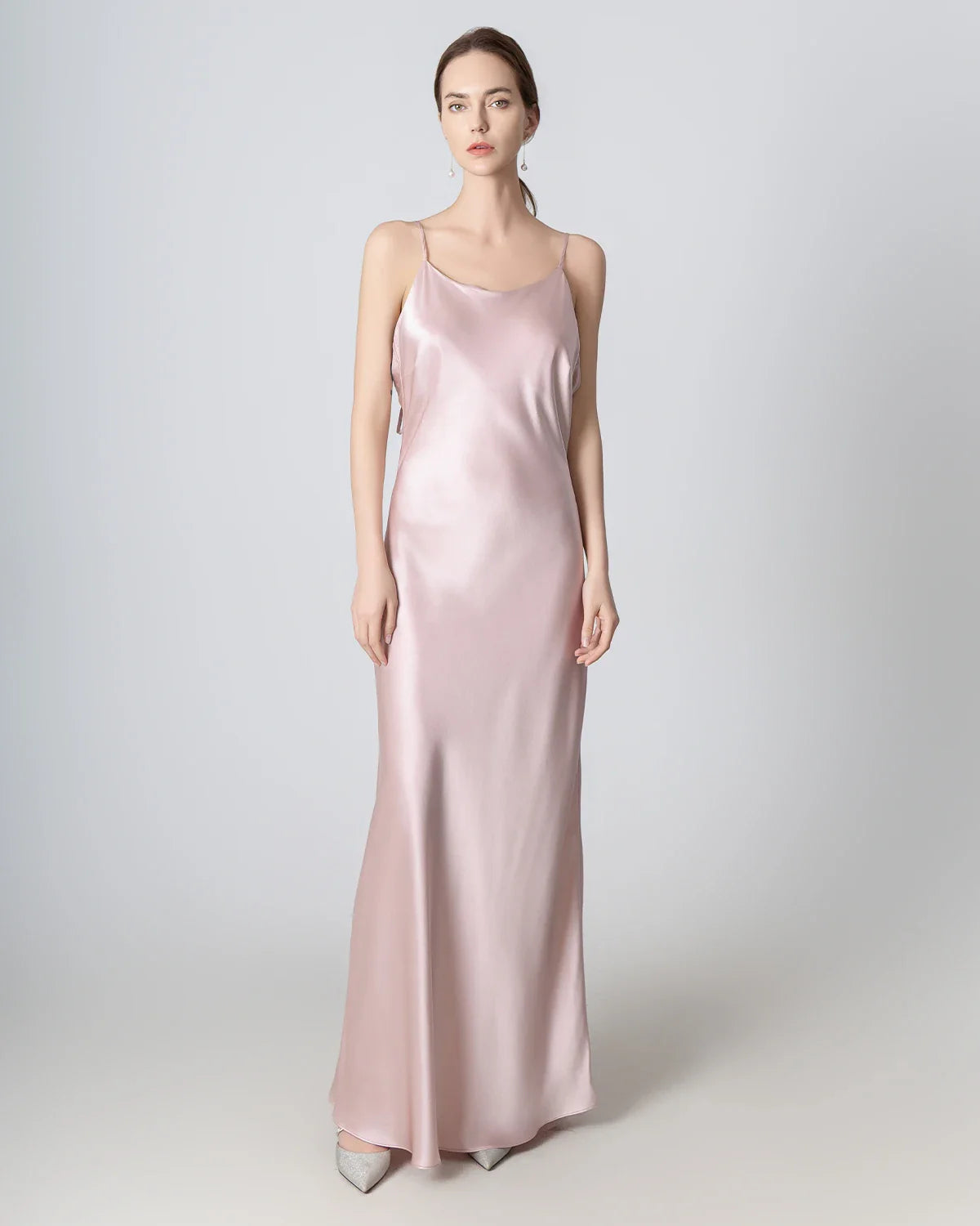 Robe Maxi en Soie à Dos Nu et Bretelles
