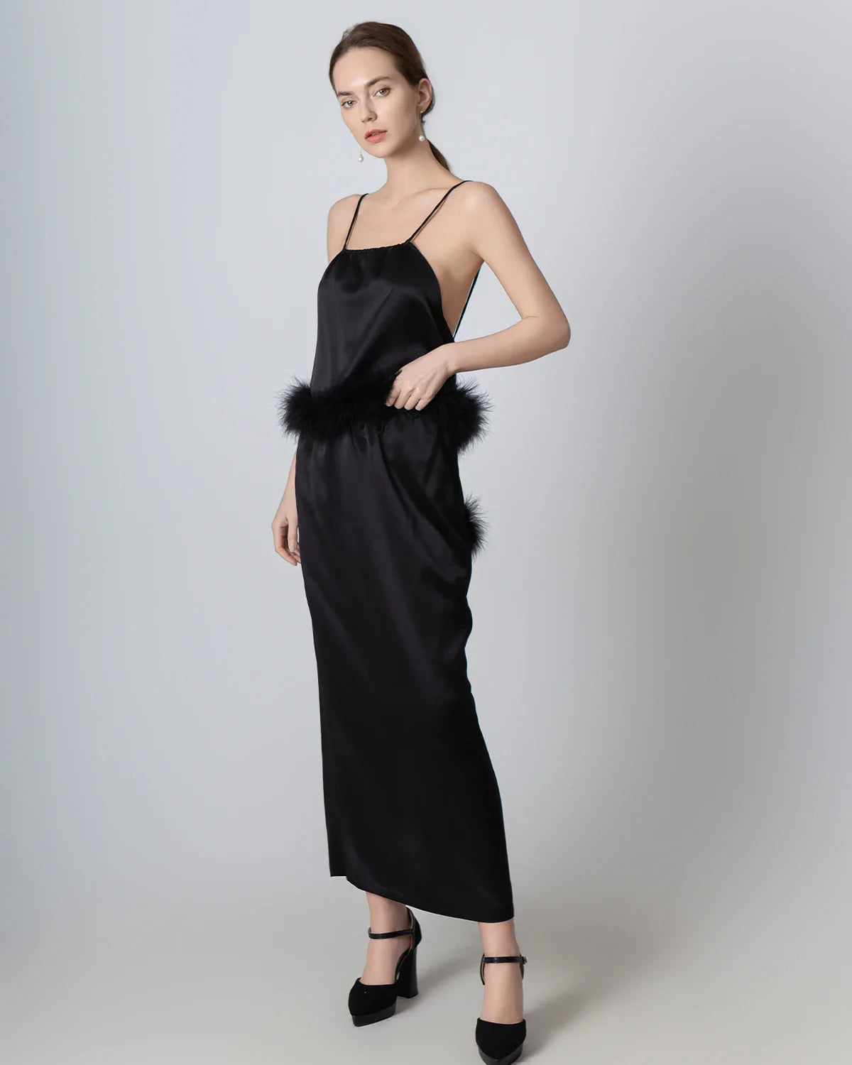 Ensemble Camisole en Soie Décolleté Dos Nu et Jupe Maxi en Soie