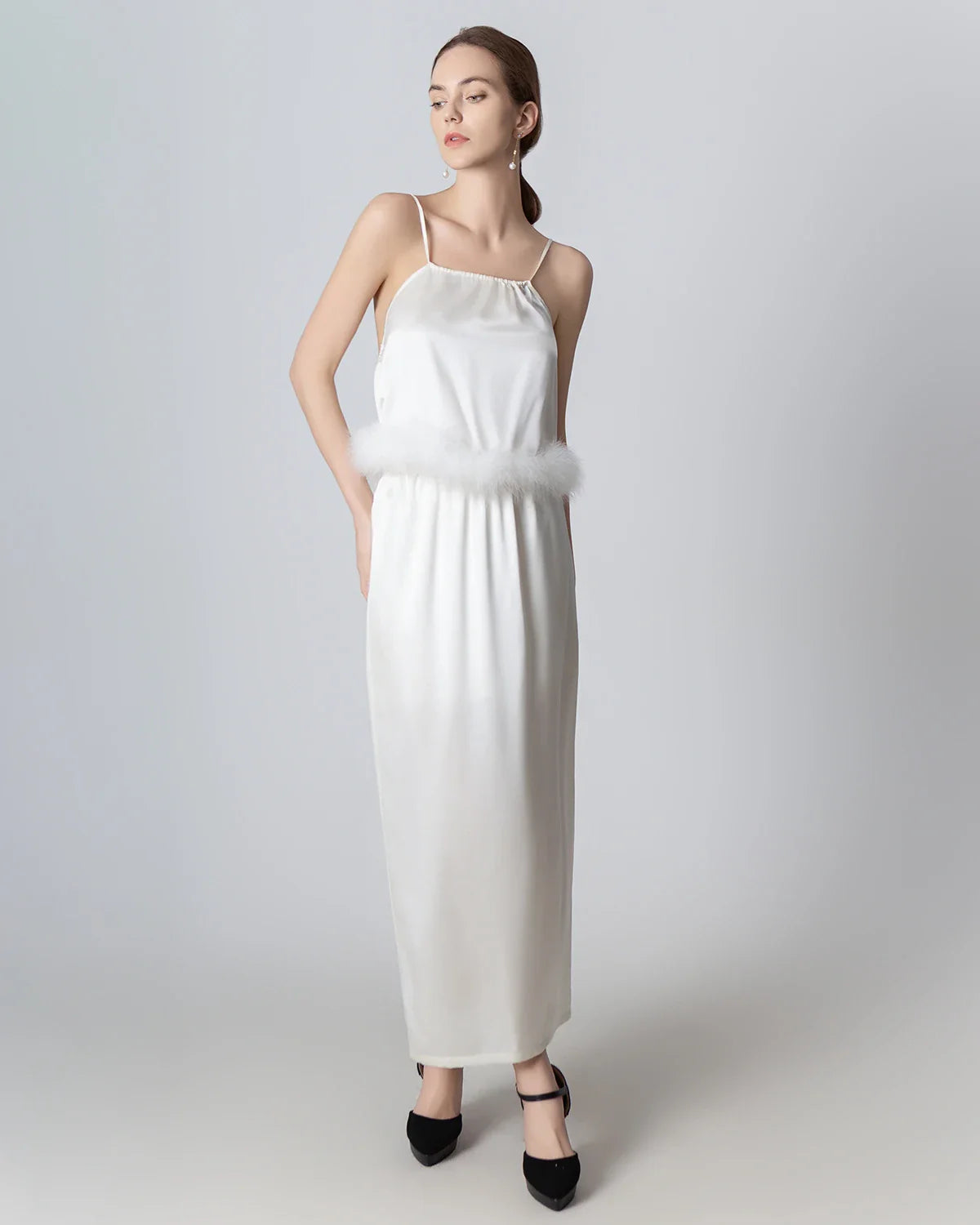Ensemble Camisole en Soie Décolleté Dos Nu et Jupe Maxi en Soie
