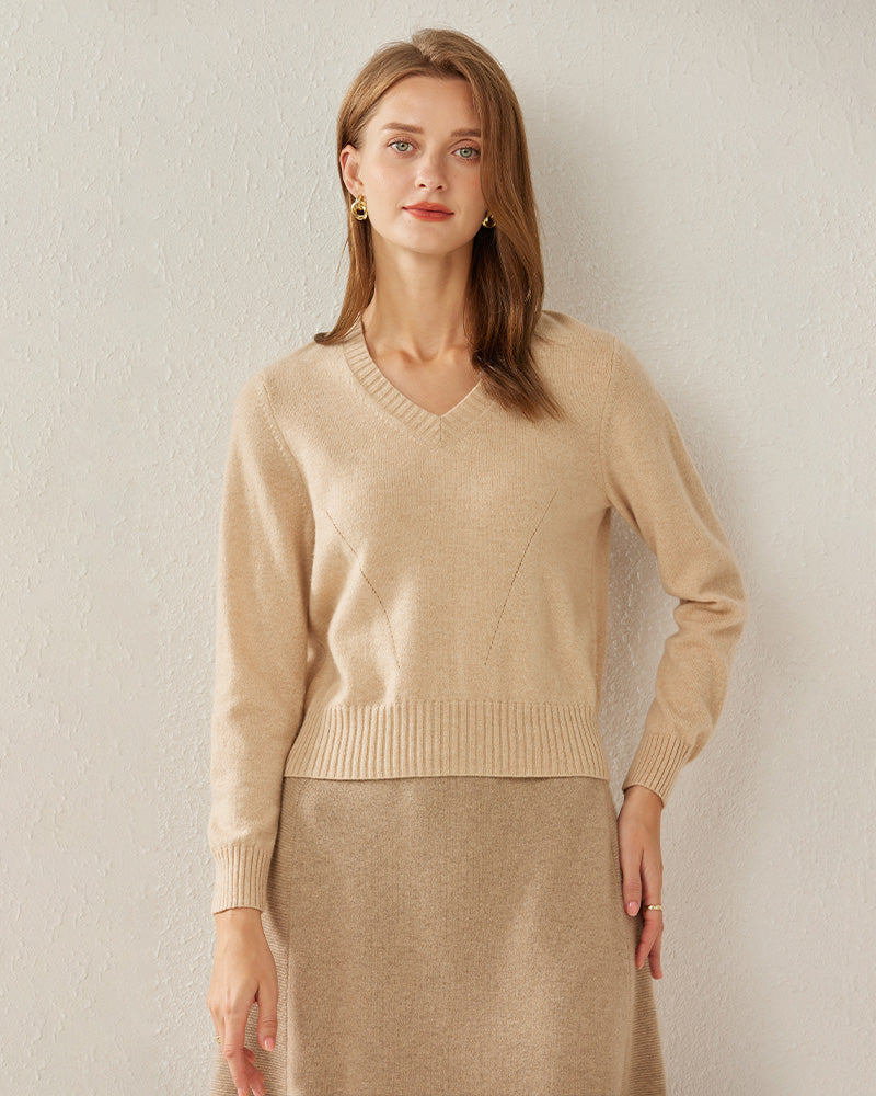 Pull en Cachemire Basique à Col V Coupe Relaxée