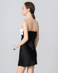 Robe Mini en Soie avec Nœud Contrasté Noir