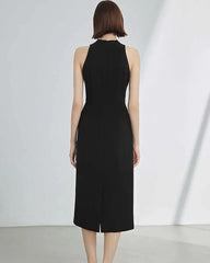 Robe midi noire en soie sans manches