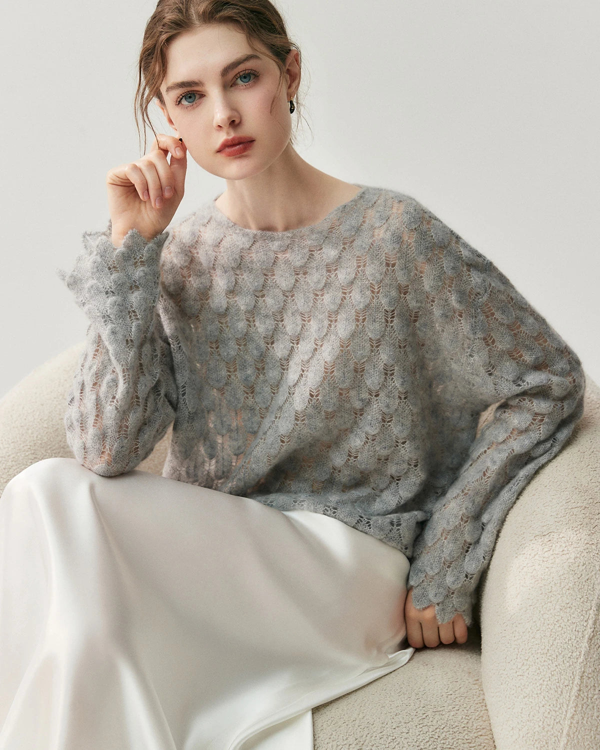Pull Col Rond en Soie et Cachemire Respirant