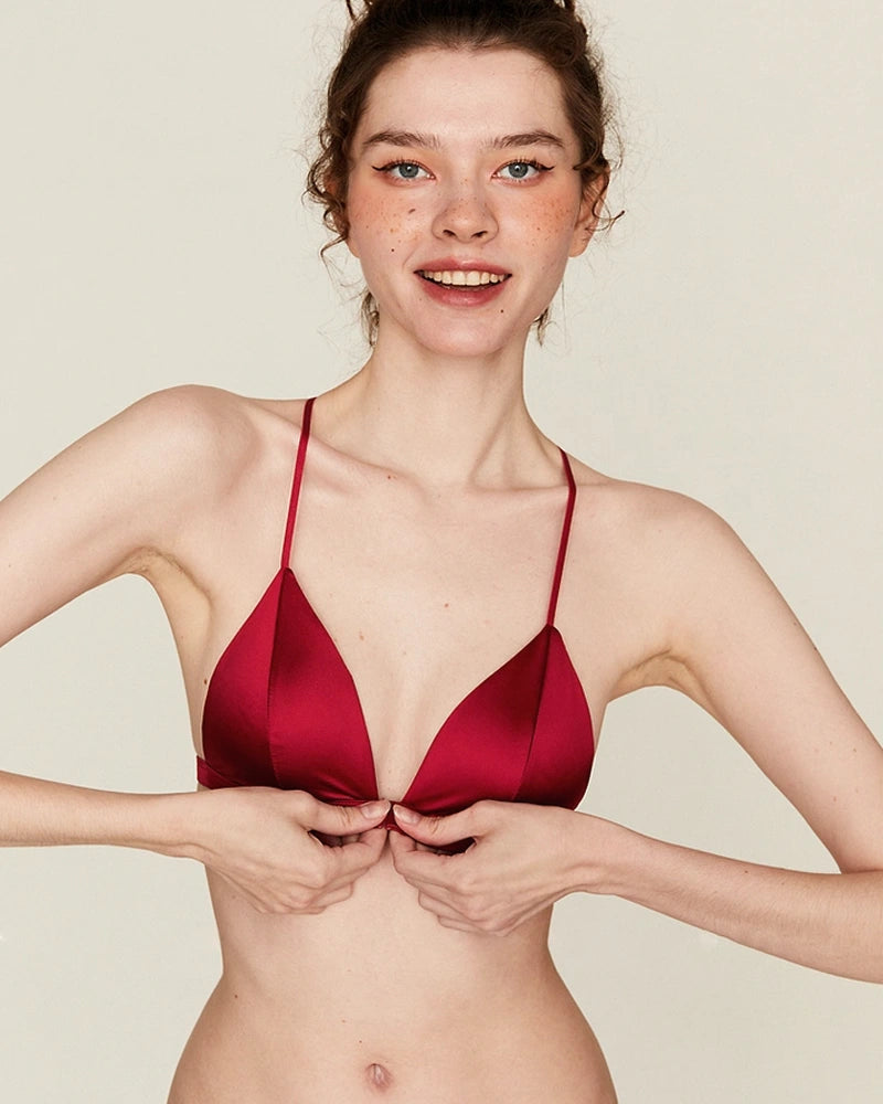 Ensemble soutien-gorge et culotte en soie à fermeture avant sans armature