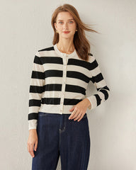 Cardigan en Laine Rayée à Boutons pour Femme