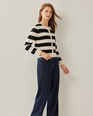 Cardigan en Laine Rayée à Boutons pour Femme