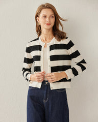 Cardigan en Laine Rayée à Boutons pour Femme