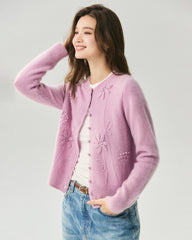 Cardigan en cachemire et soie avec fleurs 3D