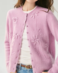 Cardigan en cachemire et soie avec fleurs 3D