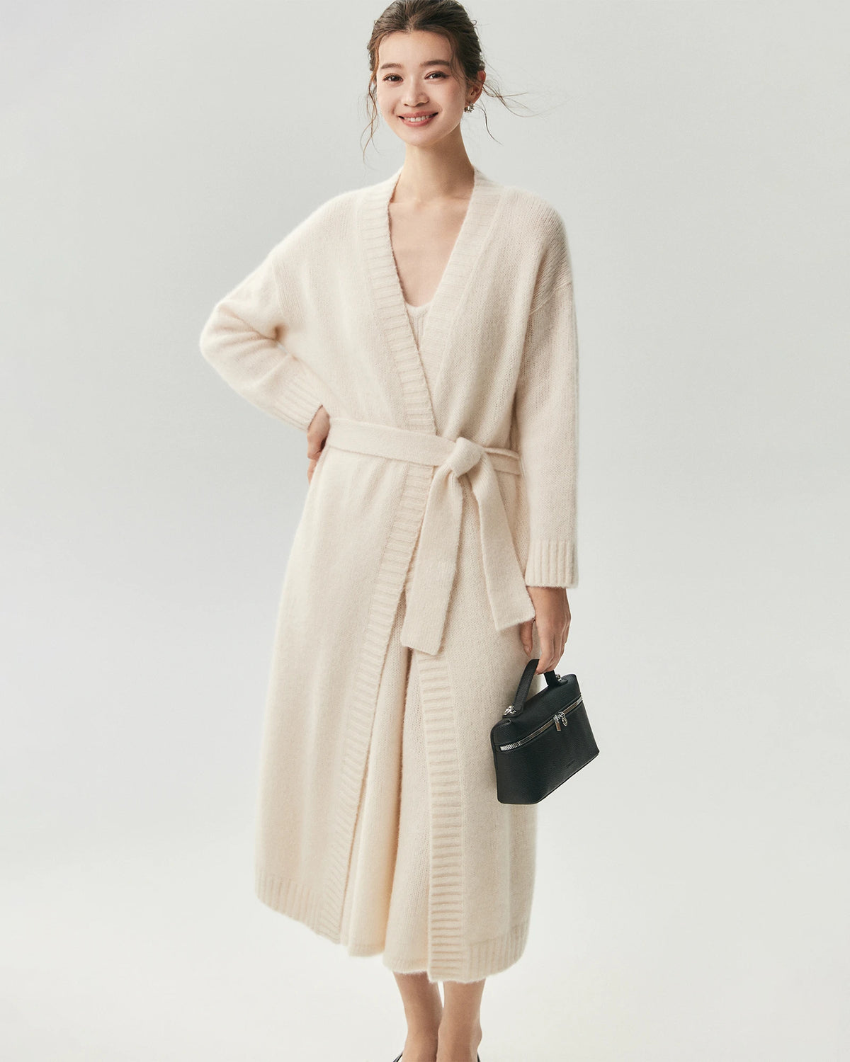 Cardigan Cache-Cœur en Cachemire et Soie avec Ceinture à Nouer