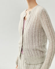 Cardigan en cachemire et soie à maille torsadée