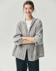 Cardigan à capuche en cachemire et soie avec maille torsadée