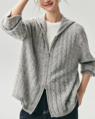 Cardigan à capuche en cachemire et soie avec maille torsadée