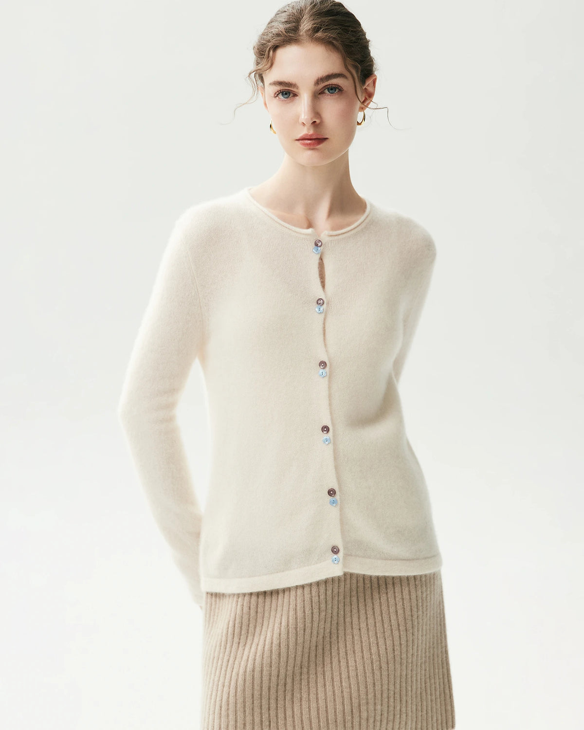 Cardigan en Cachemire et Soie à Col Rond et Double Boutonnage
