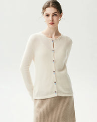 Cardigan en Cachemire et Soie à Col Rond et Double Boutonnage