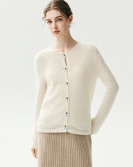 Cardigan en Cachemire et Soie à Col Rond et Double Boutonnage